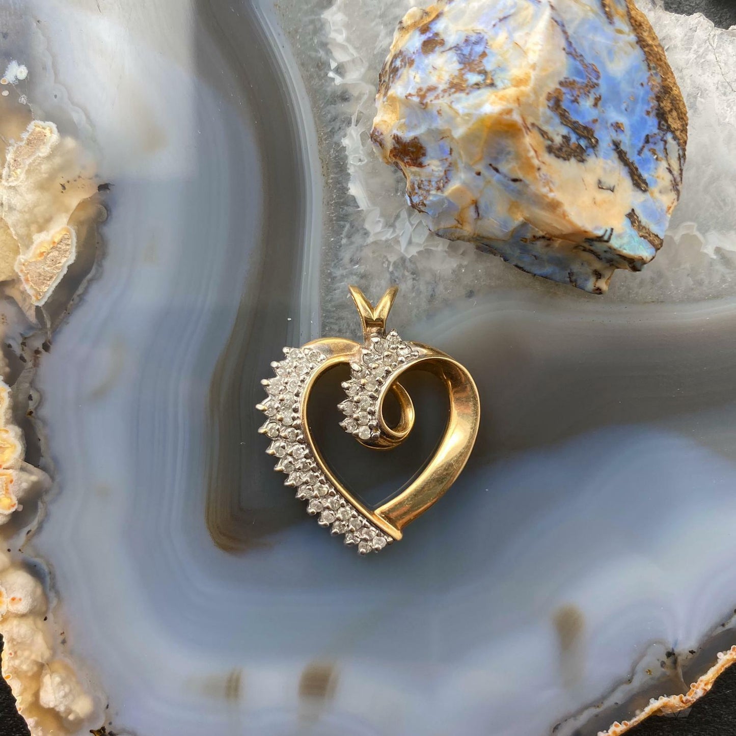 14K Yellow Gold Diamonds Heart Shape Pendant For Women