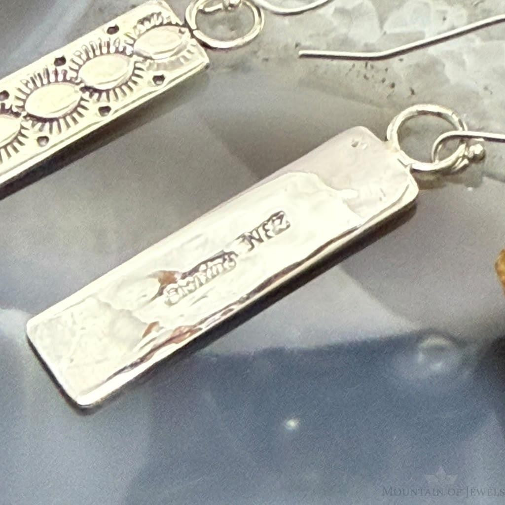 Michael Nez Native American Sterling Silver Rectangle Dangle Earrings For Women
