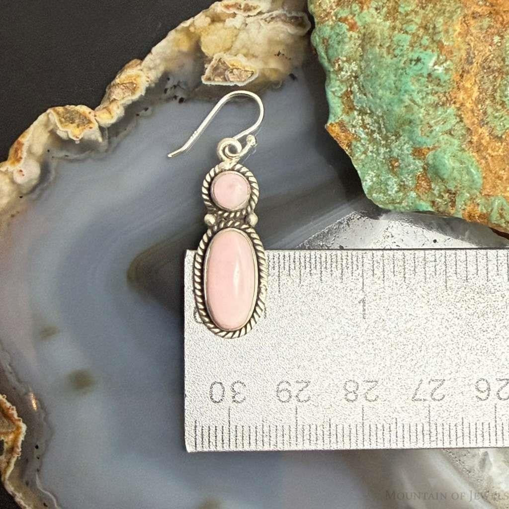 Sterling Silver Southwestern Style Pink Conch Dangle Earrings For Women