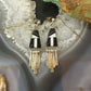 Vintage Native American Sterling Silver Onyx & MOP Inlay Dangle Earrings For Women