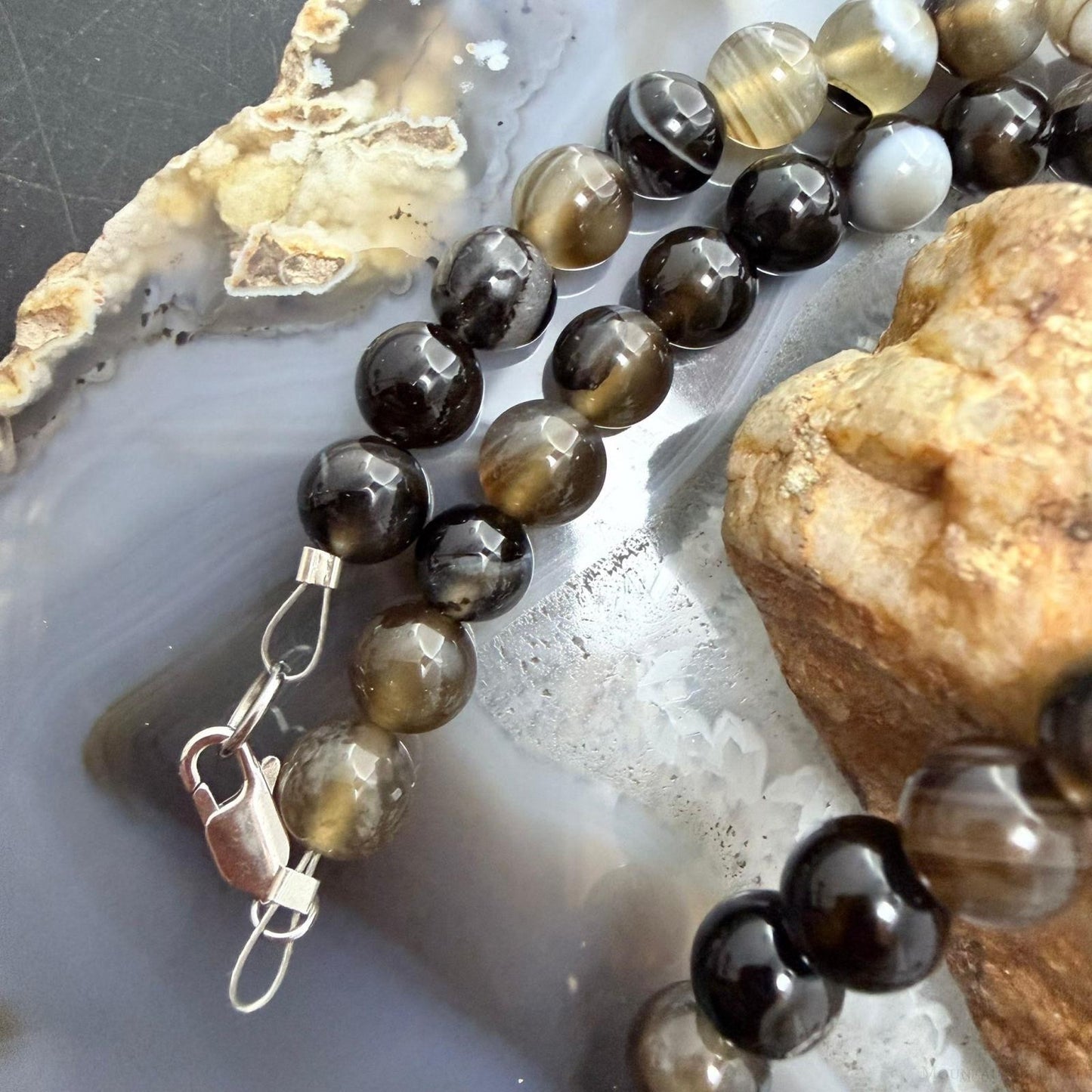 Sterling Silver Southwestern Style 8mm Smoky Quartz Beads 20" Necklace For Women