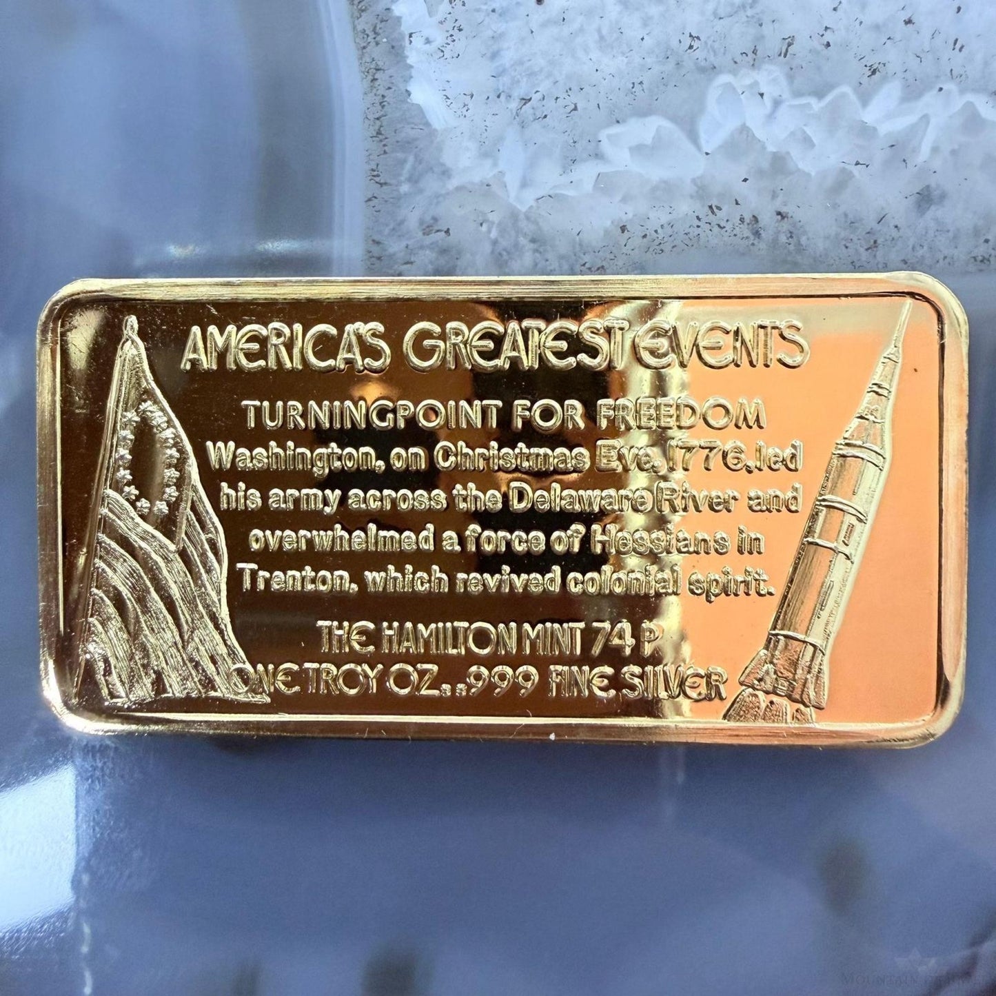 US .999 One Troy Ounce Silver Bar w/24K Gold Plated Hamilton Mint #1633-112825-5