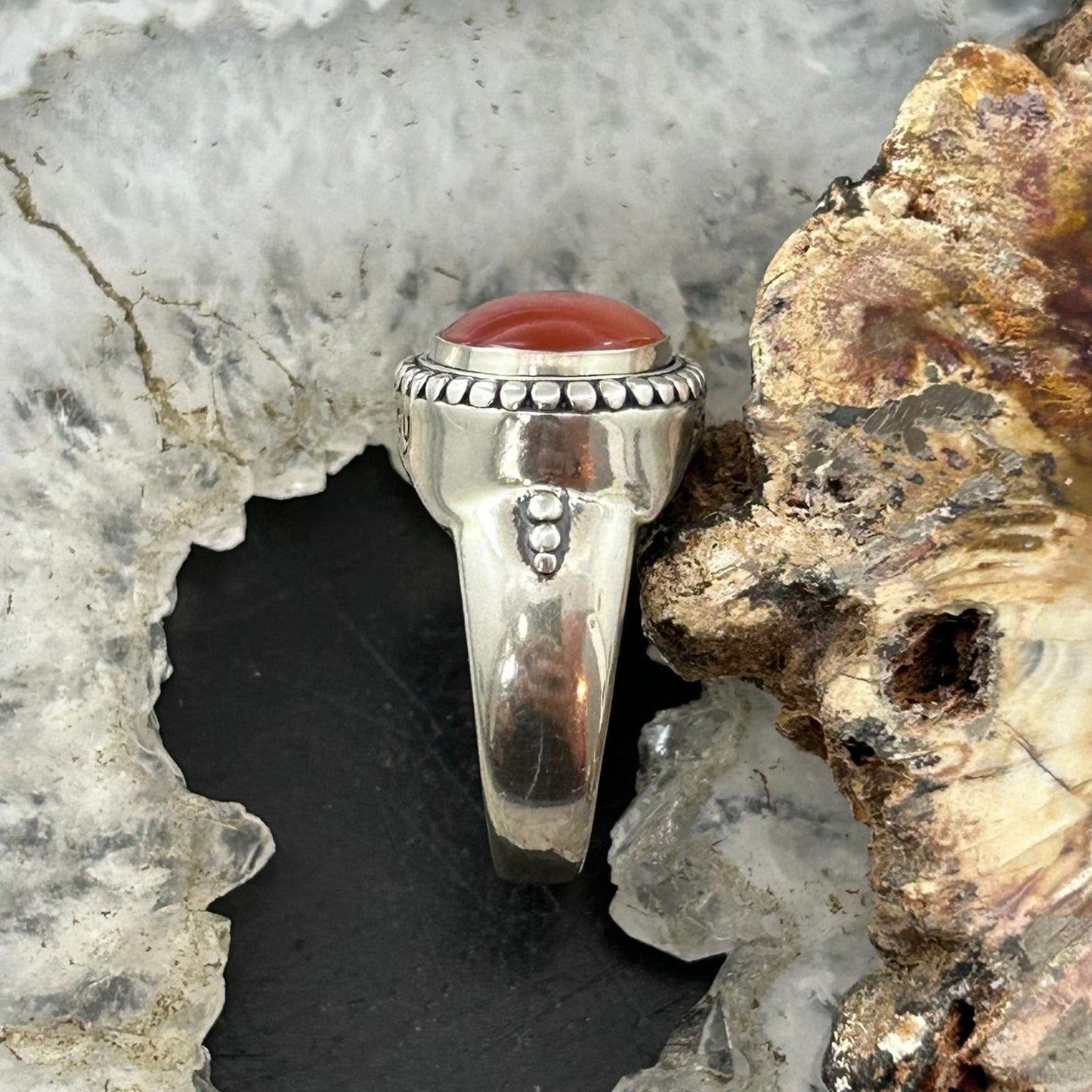 Carolyn Pollack Sterling Silver Horizontally Mounted Oval Carnelian Ring For Women