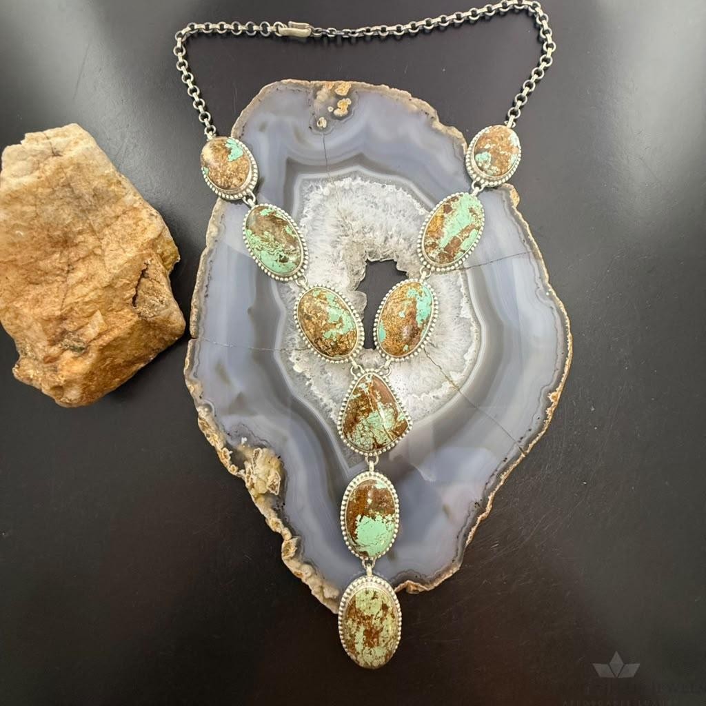 Sterling Silver Southwestern Style Montezuma Turquoise Lariat Necklace For Women