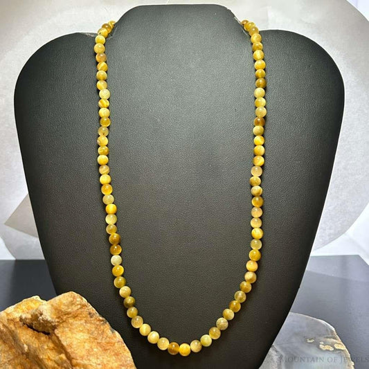 Sterling Silver 6mm Round Golden Tiger's Eye Beads 20" Necklace For Women