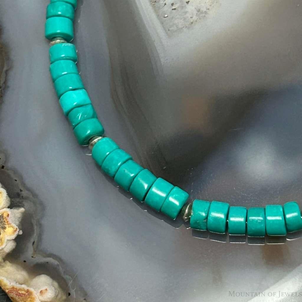 Sterling Silver Turquoise Disk Beads w/Silver Beads 7.5" Bracelet For Women