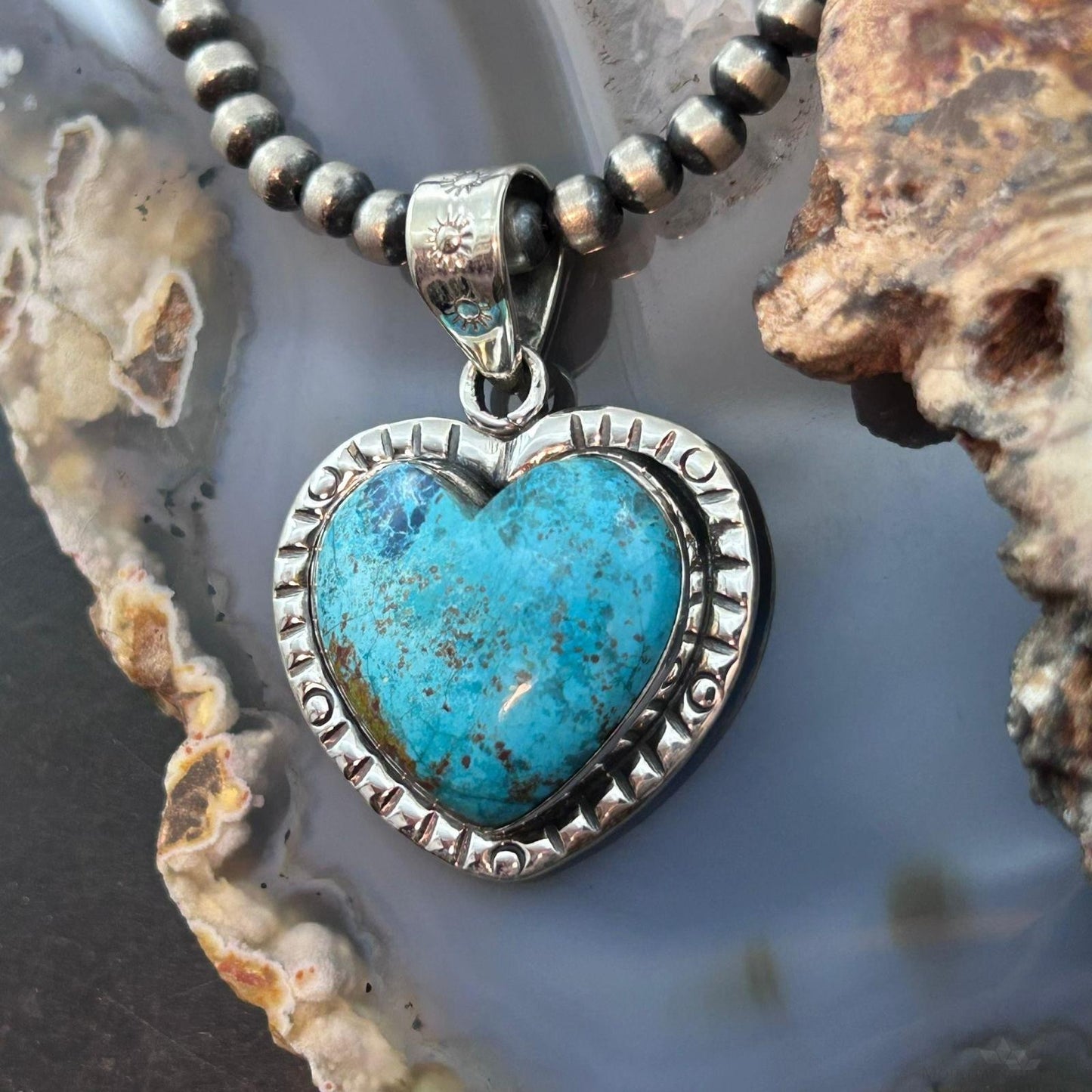 Sterling Silver Southwestern Style Chrysocolla Decorated Heart Pendant For Women