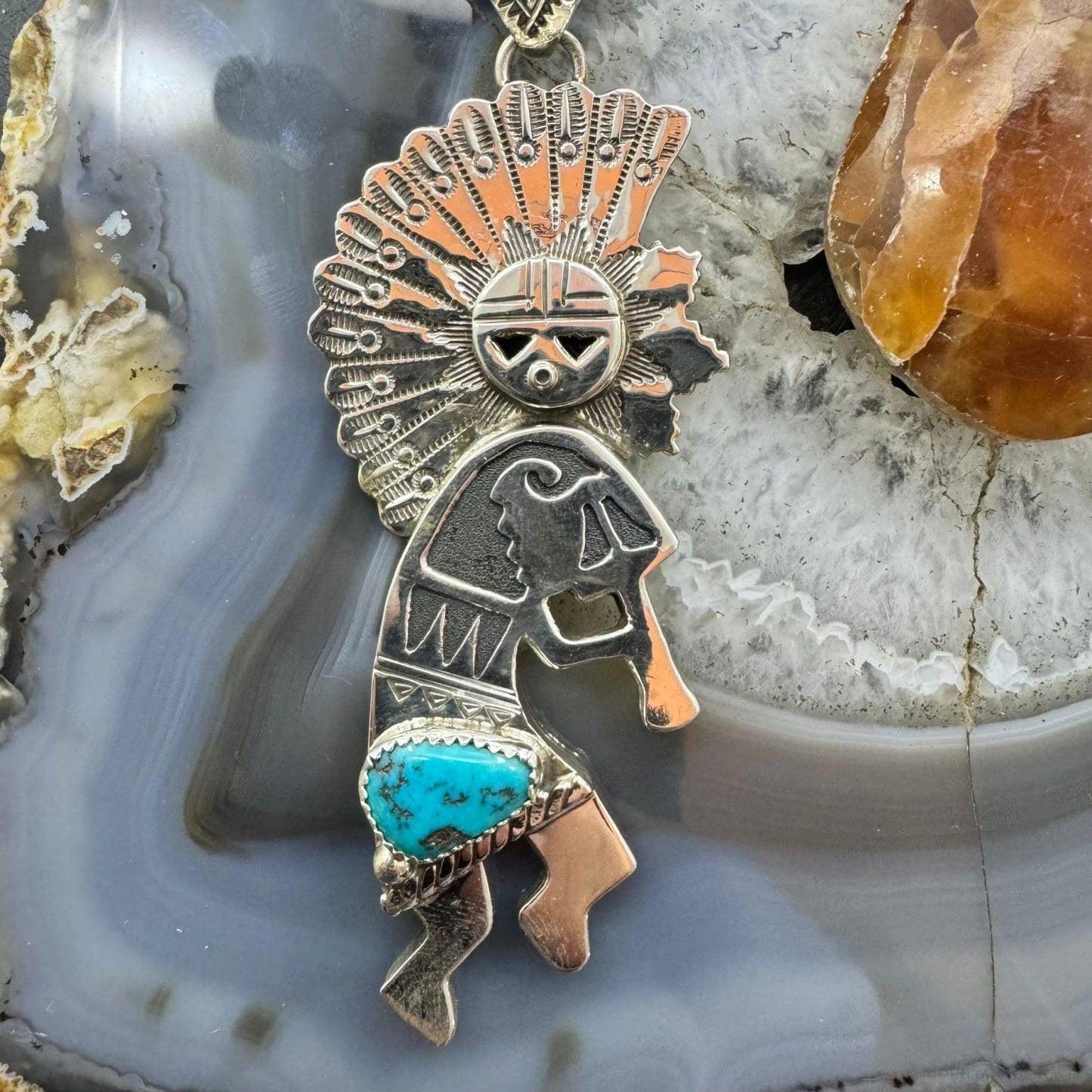 Alonzo Mariano Native American Sterling Silver & Turquoise Unisex Kokopelli Kachina Dancer Pendant