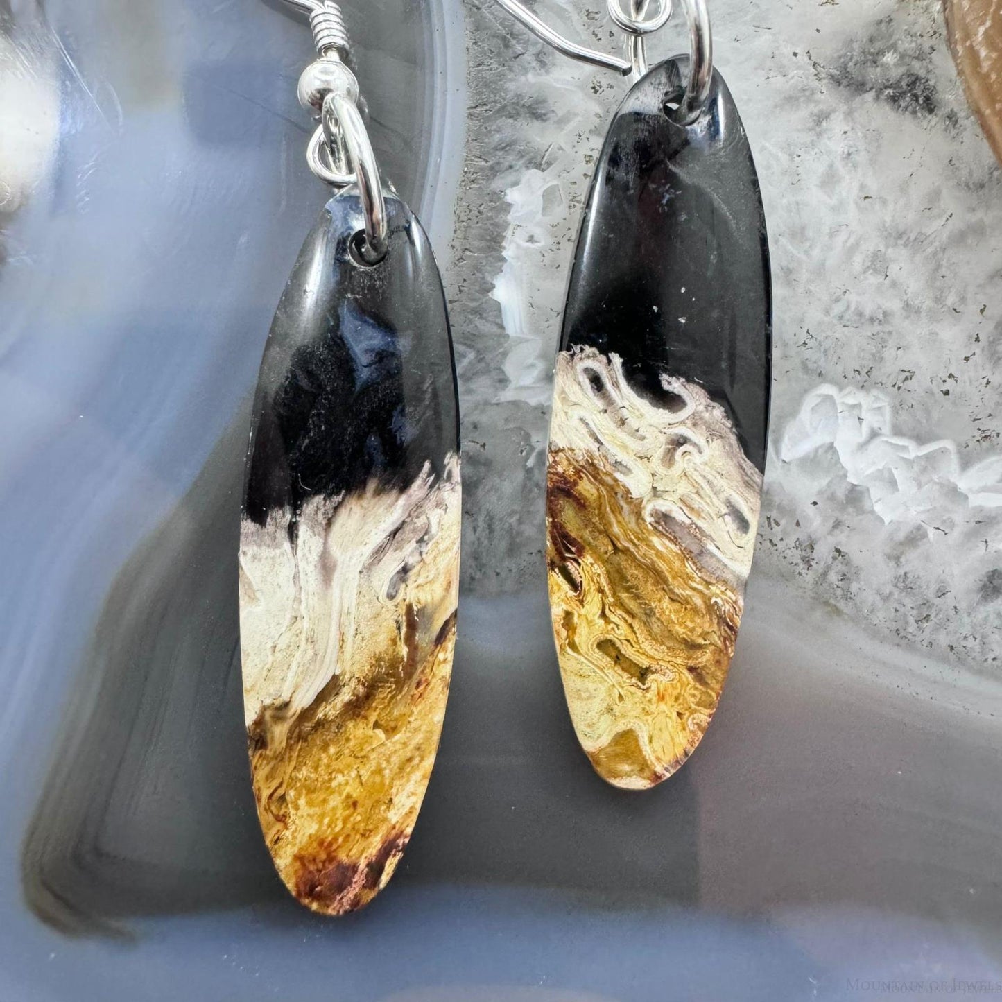 Sterling Silver Elongated Oval Plum Root Jasper Slab Dangle Earrings For Women #230