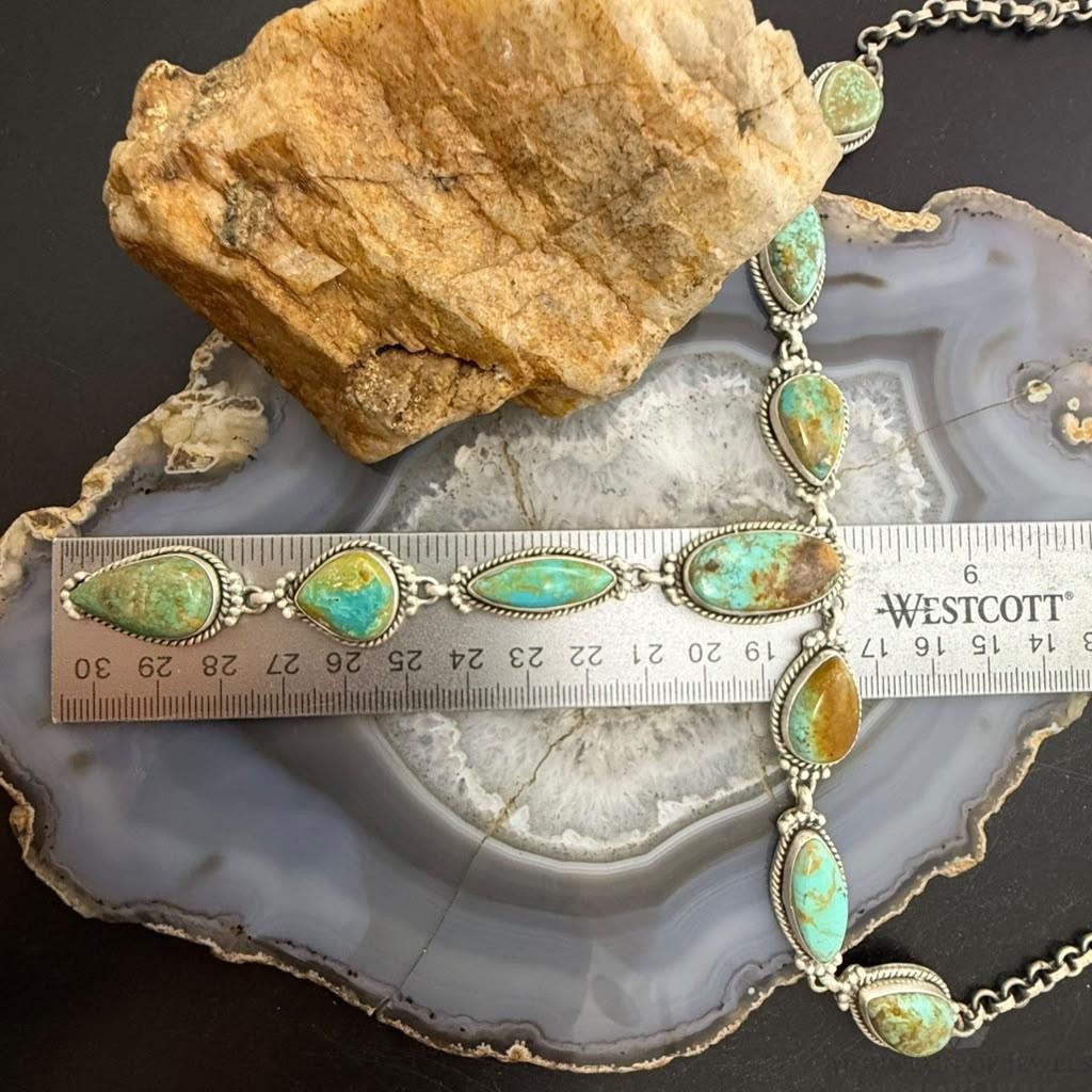 Sterling Silver Southwestern Style Royston Turquoise Lariat 30" Necklace For Women