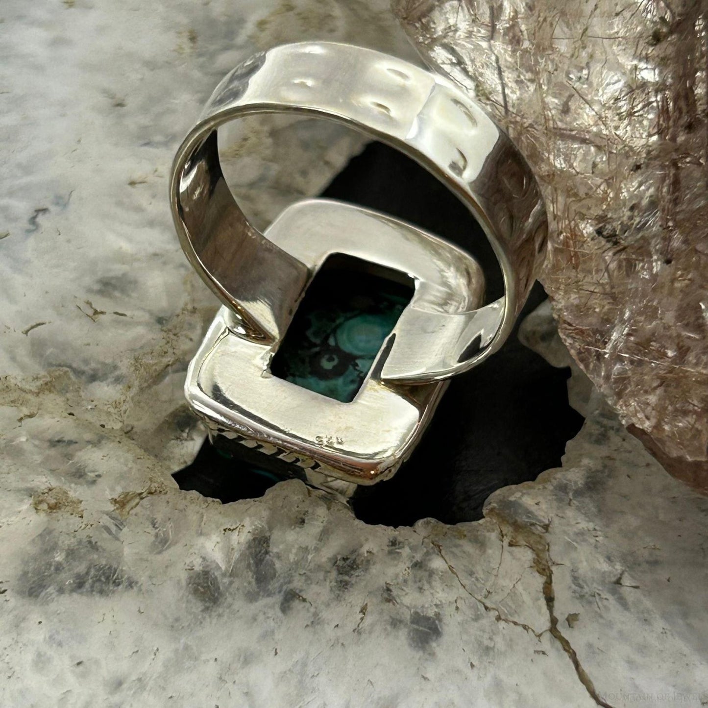 Sterling Silver Southwestern Style Malachite Chrysocolla Bar Ring Size 10 For Women