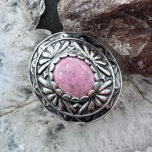 Carolyn Pollack Sterling Silver Oval Rhodochrosite Decorated Ring Size 5 For Women #1