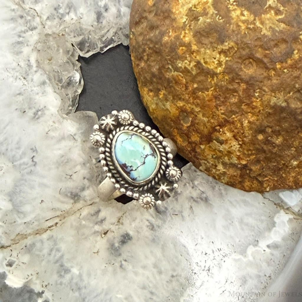 Sterling Silver Southwestern Style Natural Golden Hill Turquoise Adjustable Ring For Women
