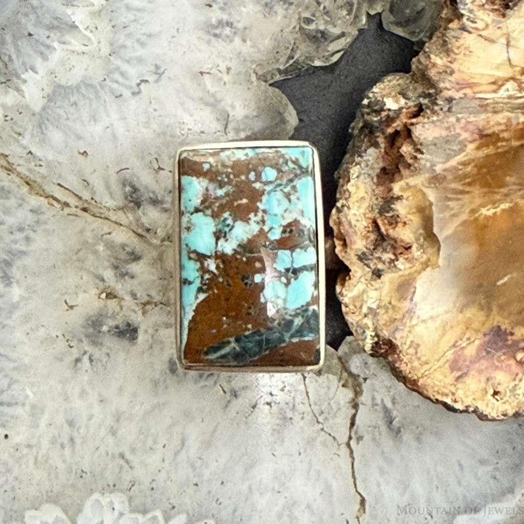 Sterling Silver Southwestern Style Rectangle Turquoise Ring Size 7.5 For Women