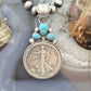 Genuine 1945 90% Walking Liberty Half Dollar Coin Turquoise Decorated Pendant