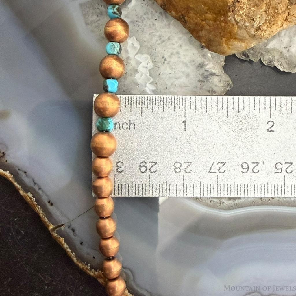 Copper Navajo Pearl Beads & Turquoise Beaded 20" Necklace For Women