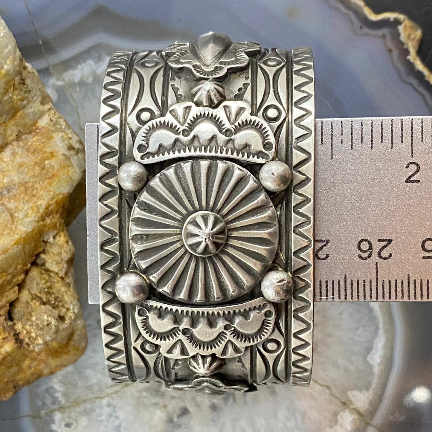 Native American Sterling Silver Stamped Decorated Cuff Bracelet For Women