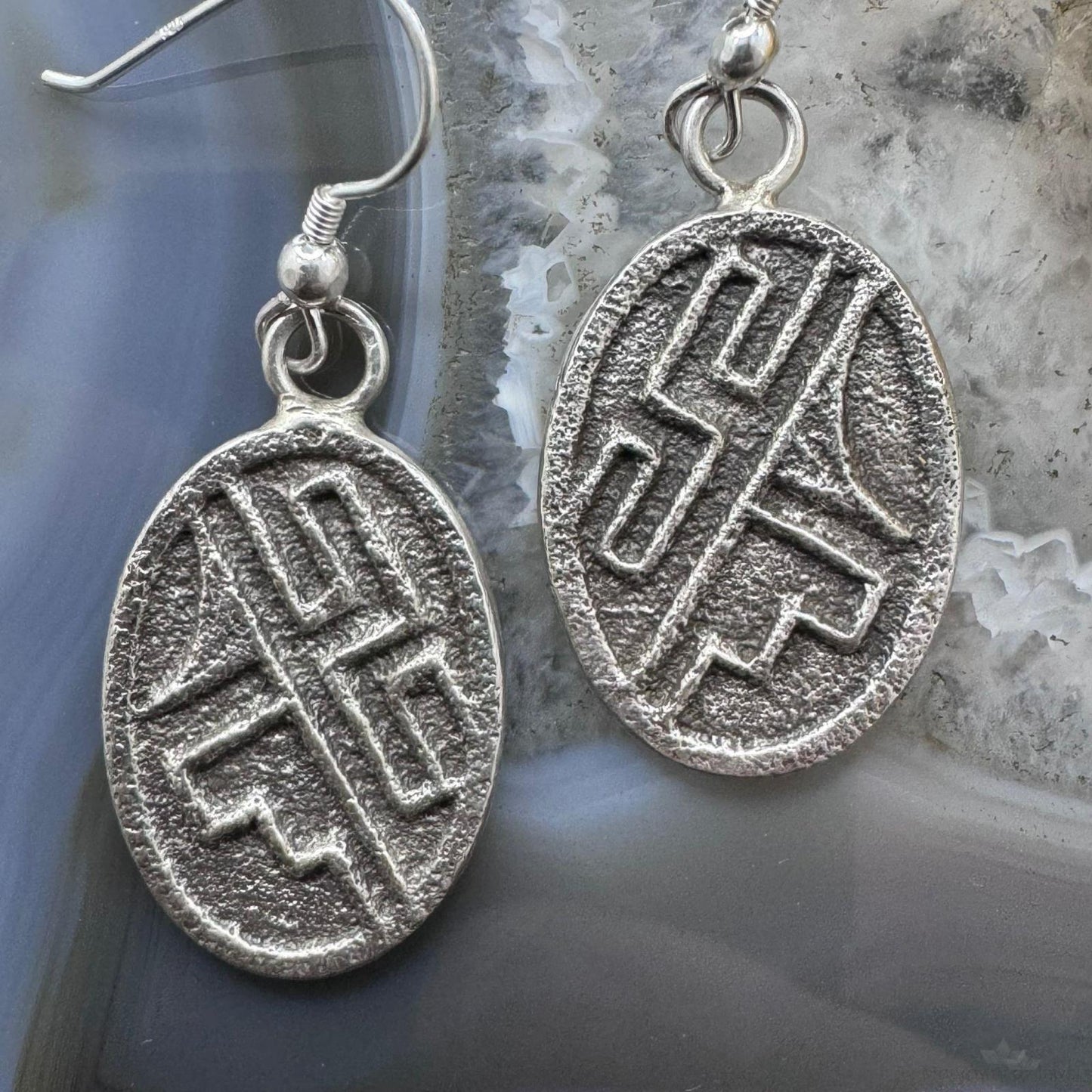 Noah Pajarito Santo Domino Sterling Silver Tufa Cast Native Design Dangle Earrings For Women