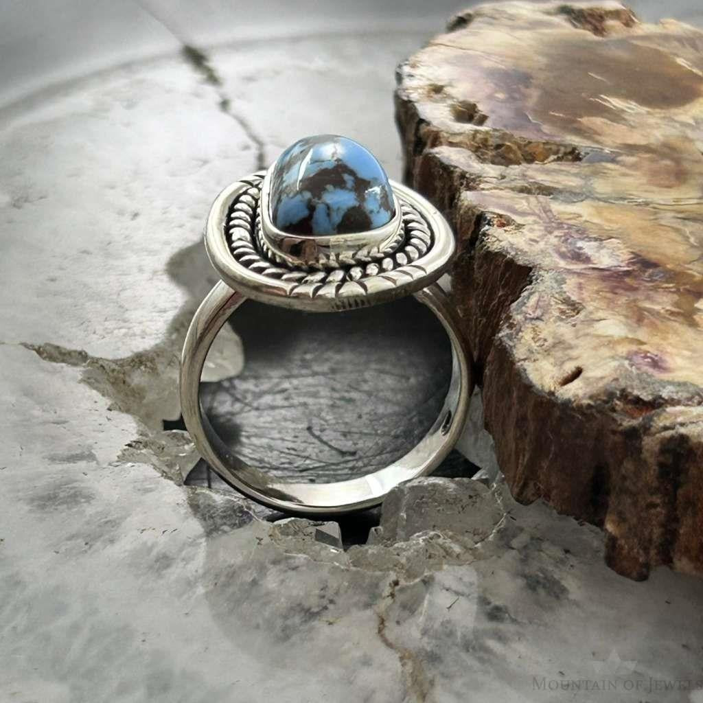 Sterling Silver Southwestern Style Golden Hill Turquoise Ring Size 6 For Women