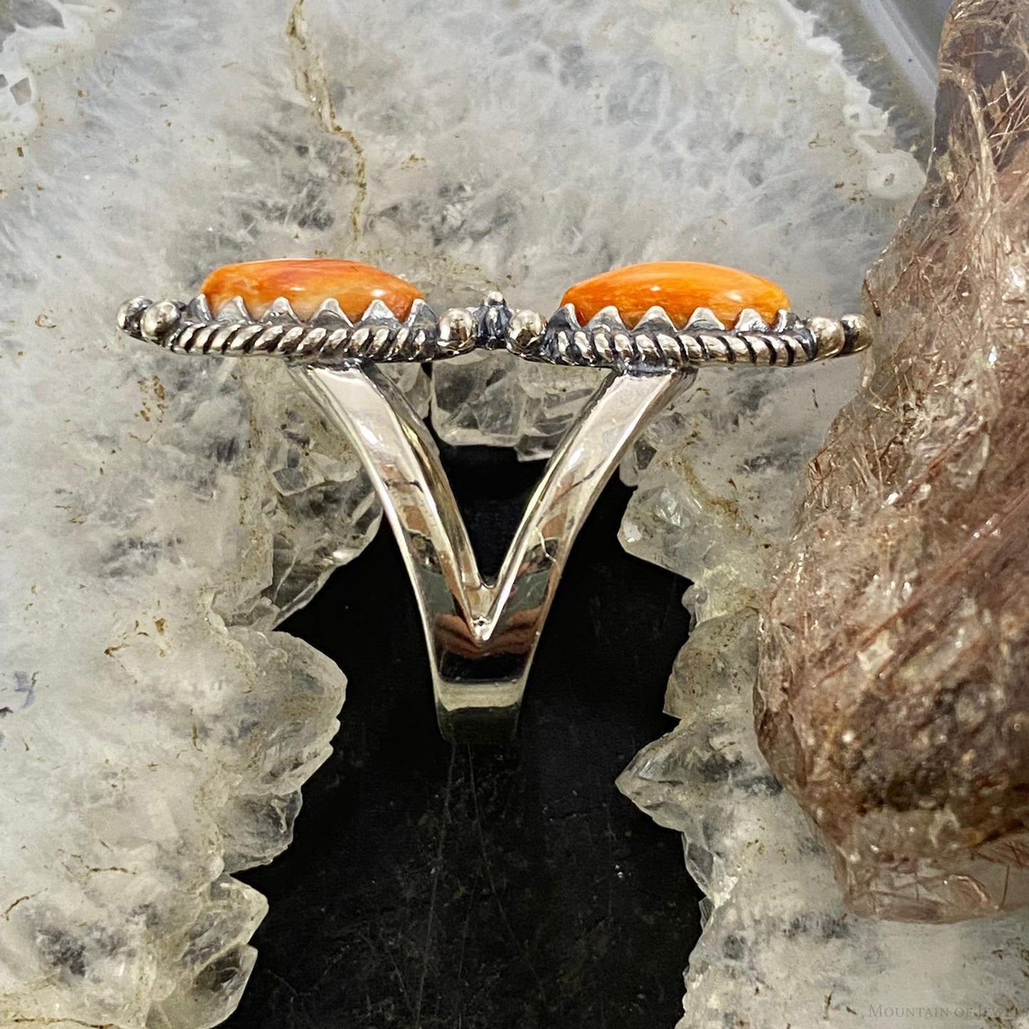 Carolyn Pollack Sterling 2 Marquise Spiny Oyster Decorated Ring Sizes 5.25 and 6 For Women
