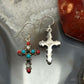 Sterling Silver Southwestern Style Multi-Stone Cross Dangle Earrings For Women
