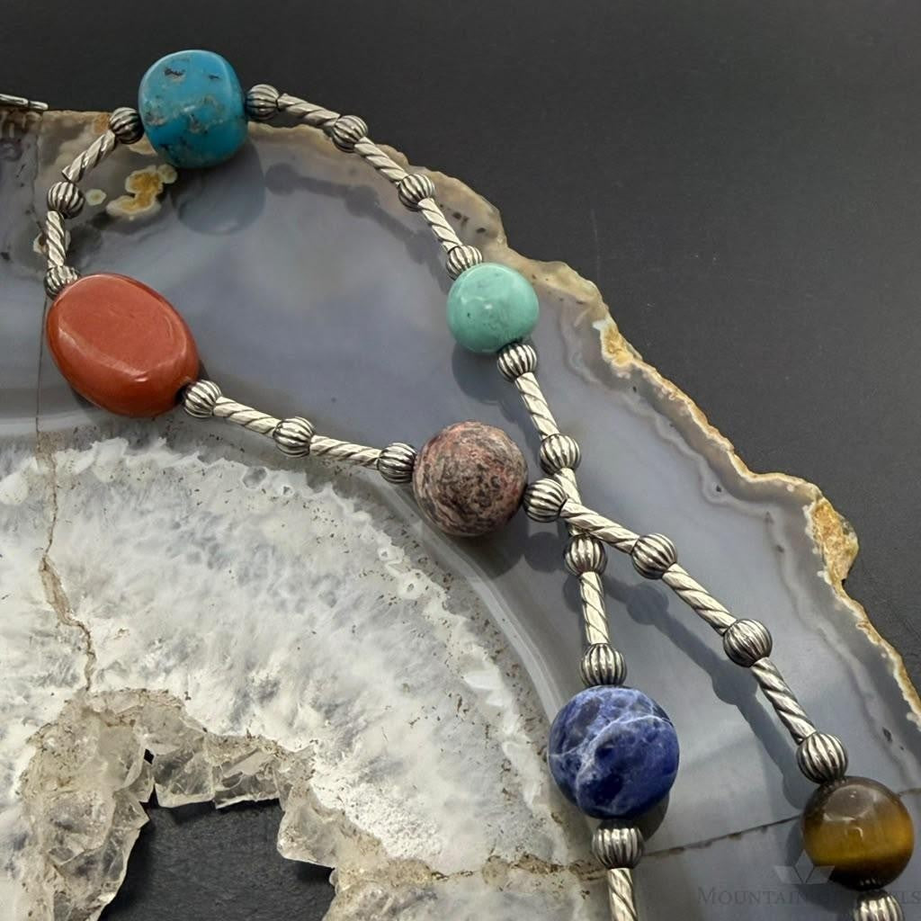 Carolyn Pollack Sterling Silver Cylinder, Beads and Multistone 34" Necklace For Women