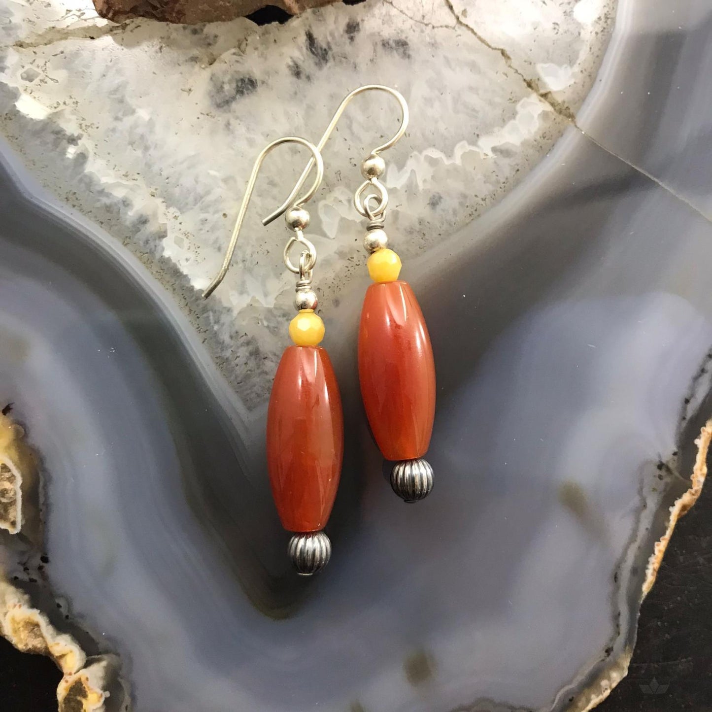 Carolyn Pollack Sterling Silver Faceted Yellow Jasper & Carnelian Bead Dangle Earrings For Women