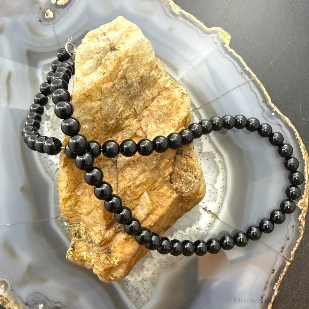 Sterling Silver 6mm Onyx Beads 16" Necklace For Women