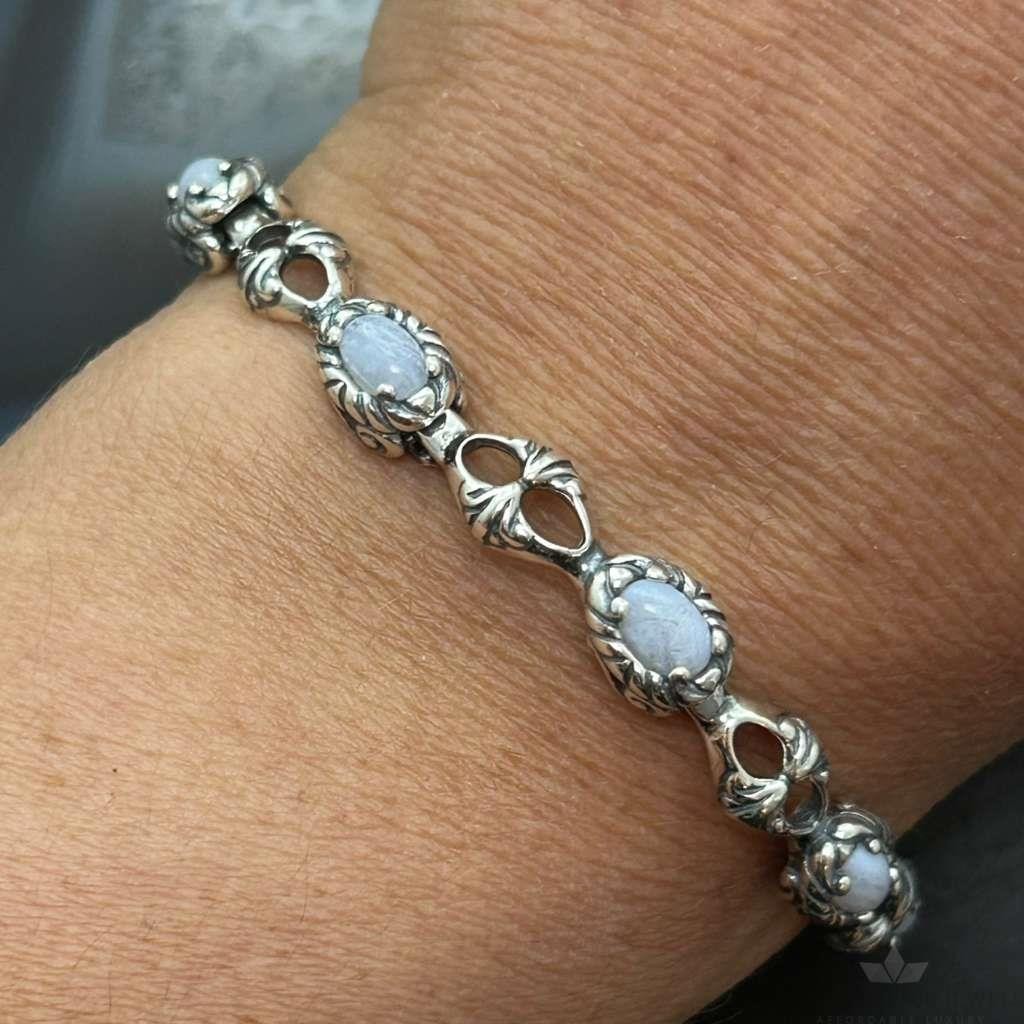 Carolyn Pollack Sterling Silver 7 Oval Blue Lace Agate Link Bracelet For Women