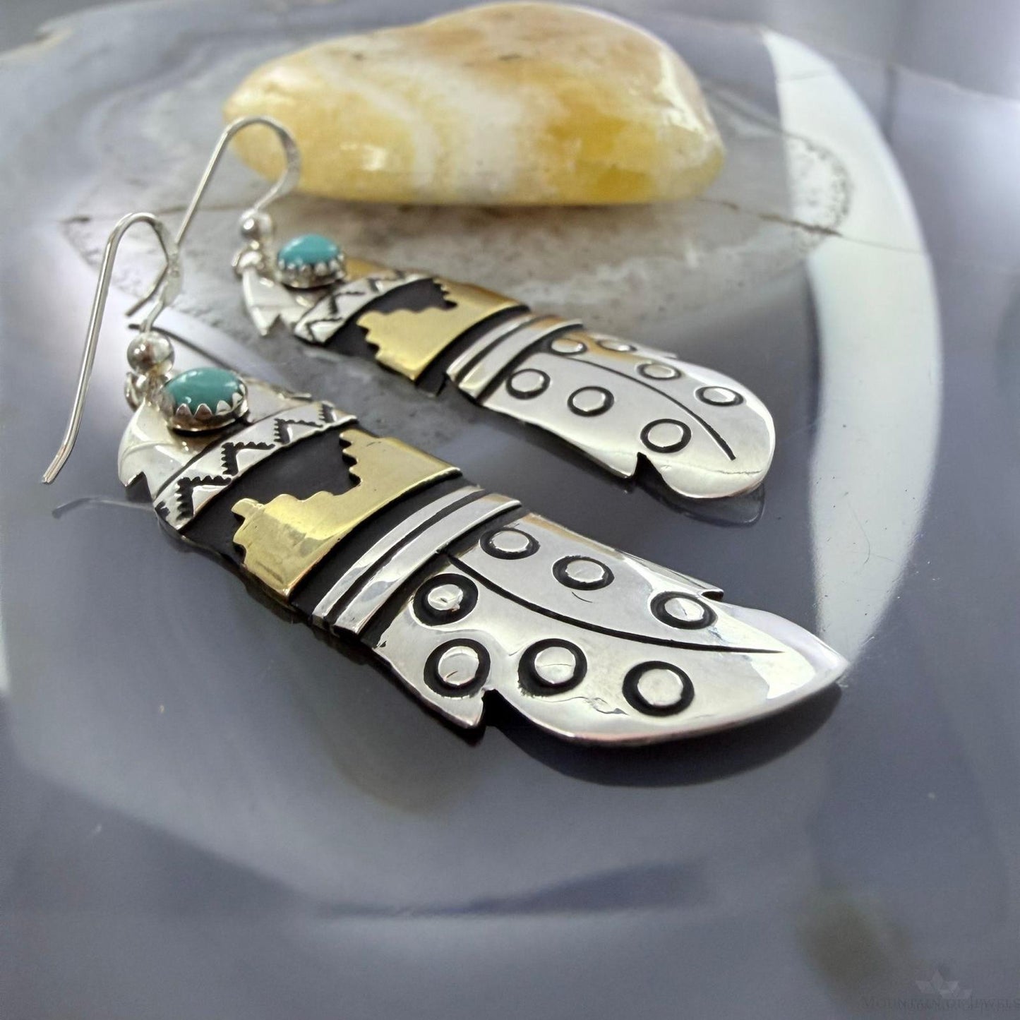 Tommy & Rosita Singer Sterling Silver & GF w/Turquoise Dot Dangle Earrings For Women