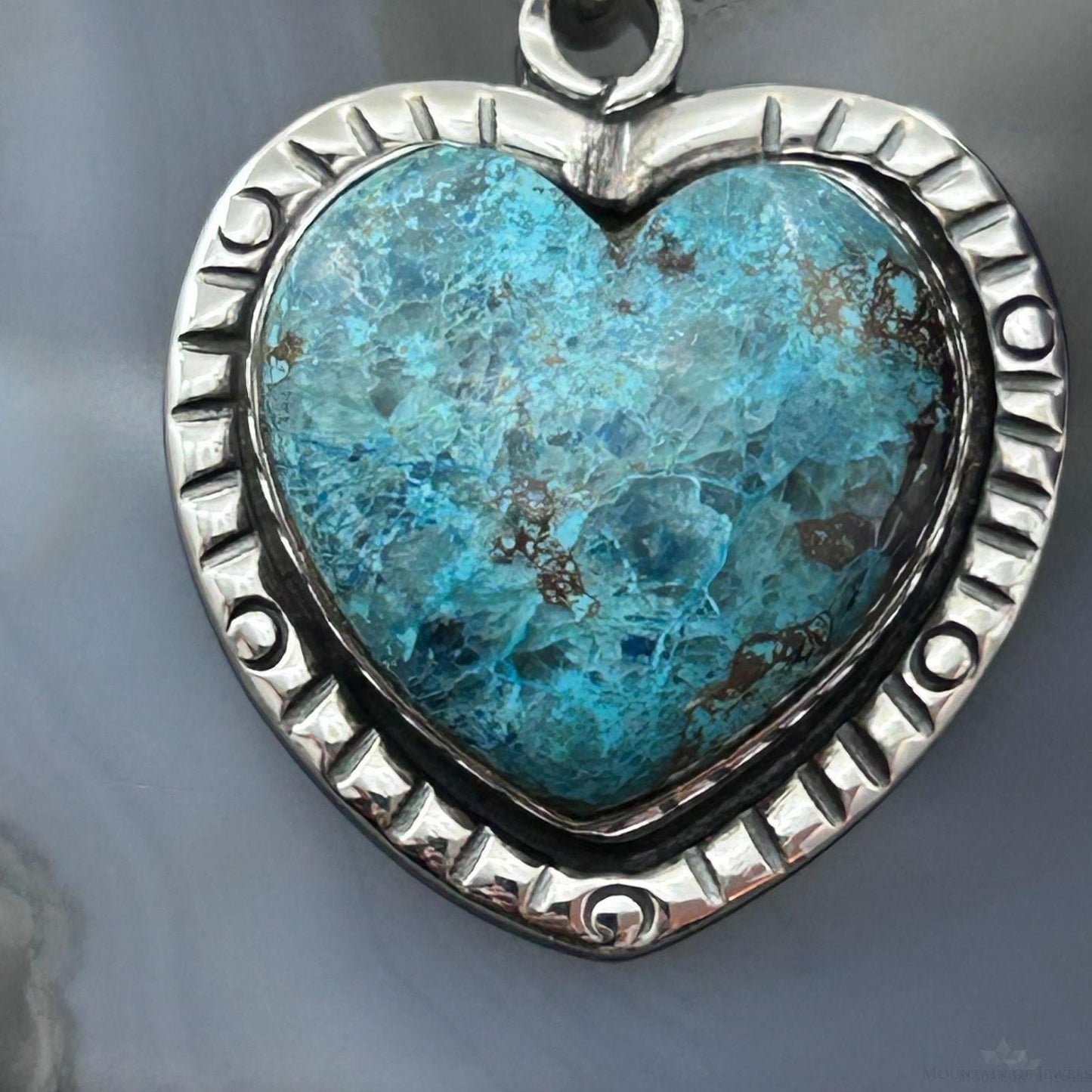 Sterling Silver Southwestern Style Chrysocolla Heart Pendant For Women #1
