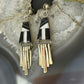 Vintage Native American Sterling Silver Onyx & MOP Inlay Dangle Earrings For Women