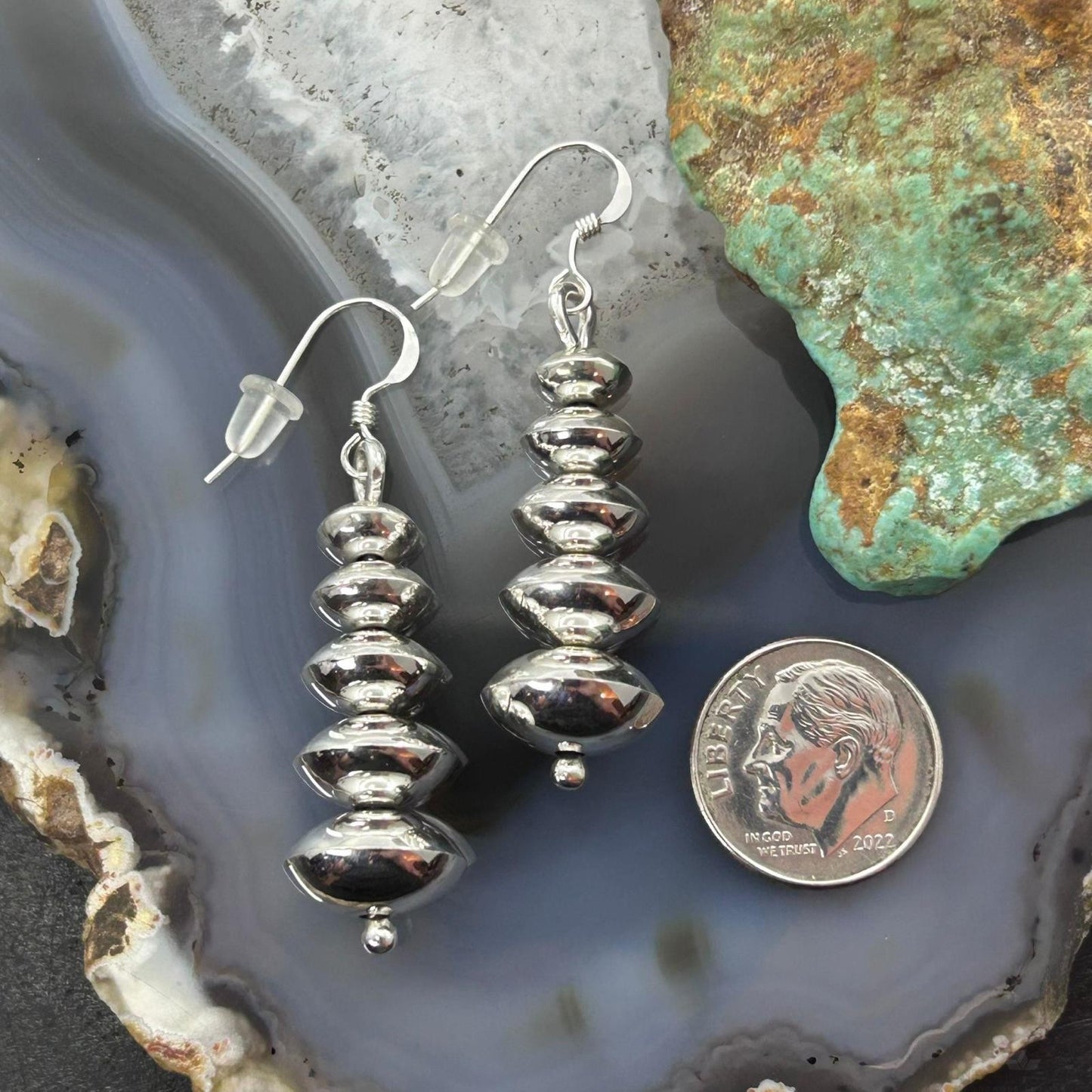 Priscilla Apache Native American Sterling Silver Saucer Beads Dangle Earrings For Women