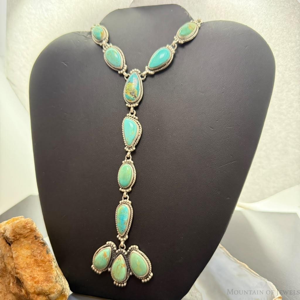 Sterling Silver Southwestern Style 13 Royston Turquoise Lariat 26" Necklace For Women