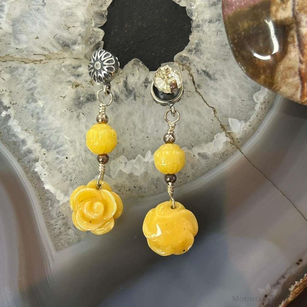 Carolyn Pollack Sterling Silver Yellow Jasper Rose Dangle Earrings For Women