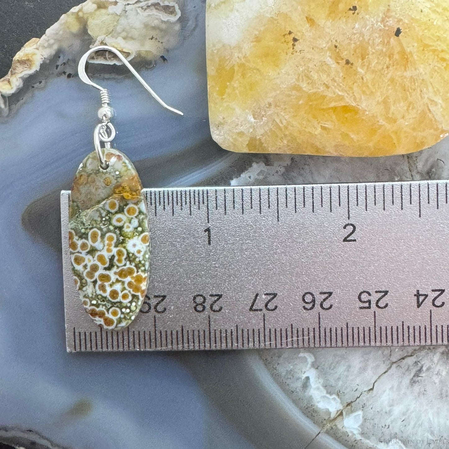 Sterling Silver Elongated Oval River Jasper Slab Dangle Earrings For Women #227