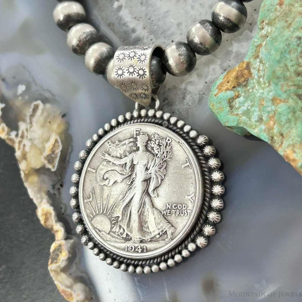 Genuine 90% Silver 1941 US Walking Liberty Half Dollar Decorated Unisex Pendant