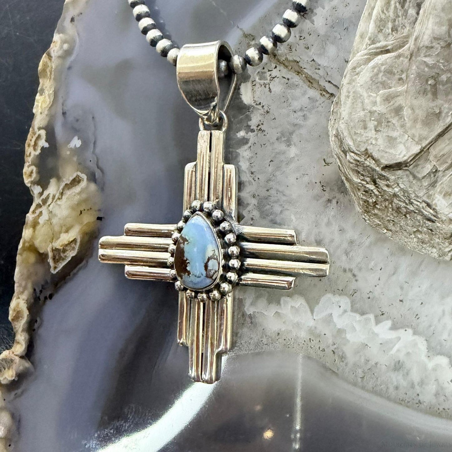 Sterling Silver Southwestern Style Teardrop Golden Hill Turquoise Zia Pendant