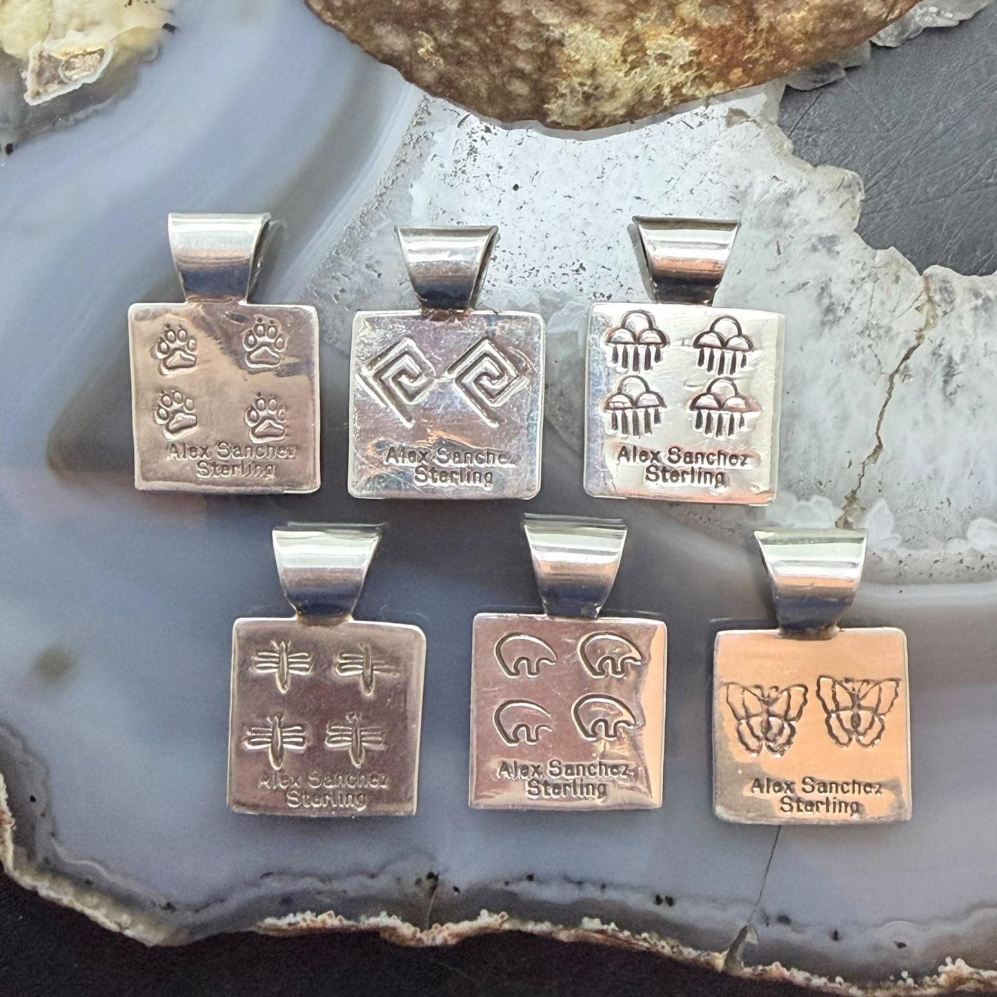 Alex Sanchez Native American Sterling Silver Petroglyph Dainty Pendant For Women
