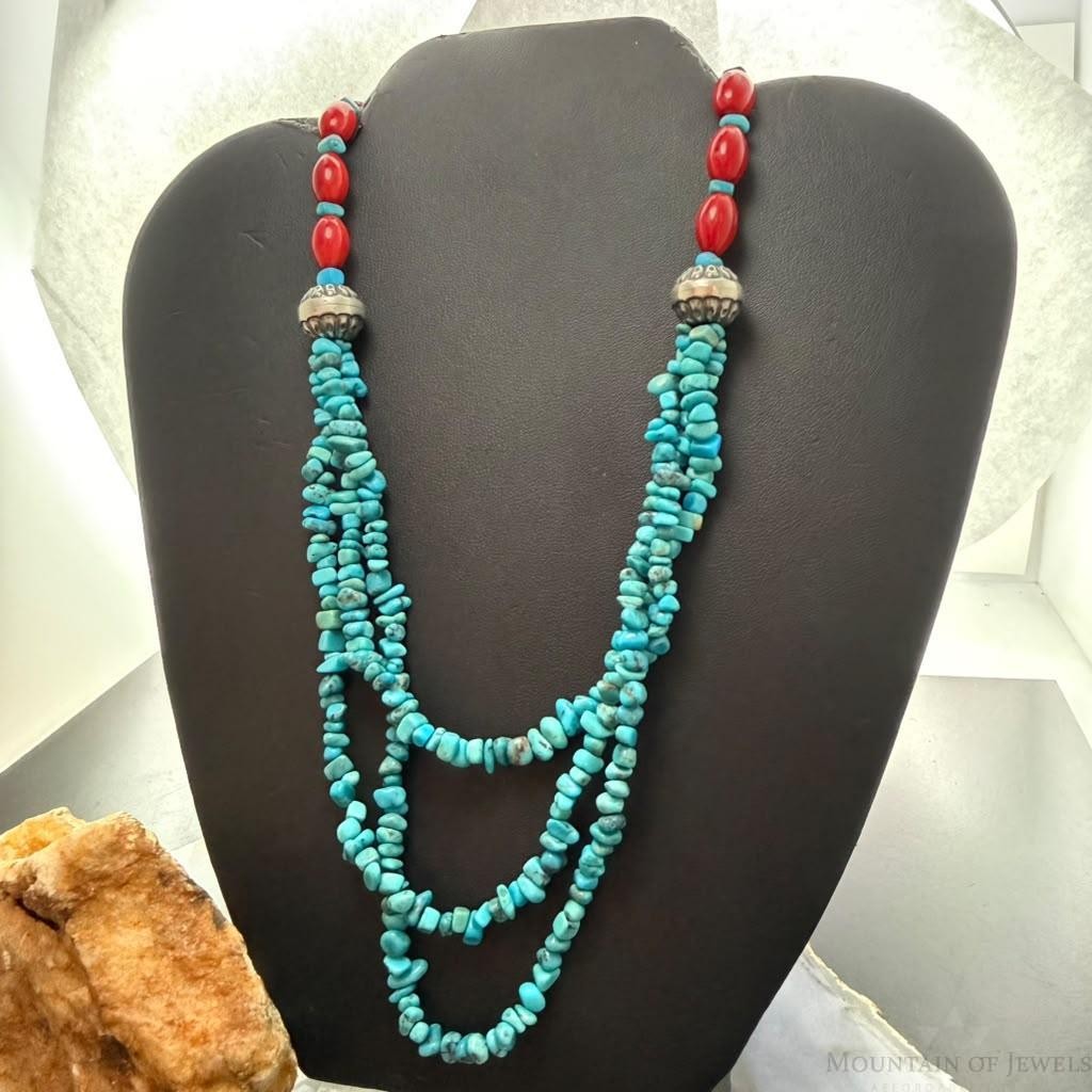 Carolyn Pollack Sterling Silver Turquoise & Red Jasper Beads 24" Necklace For Women