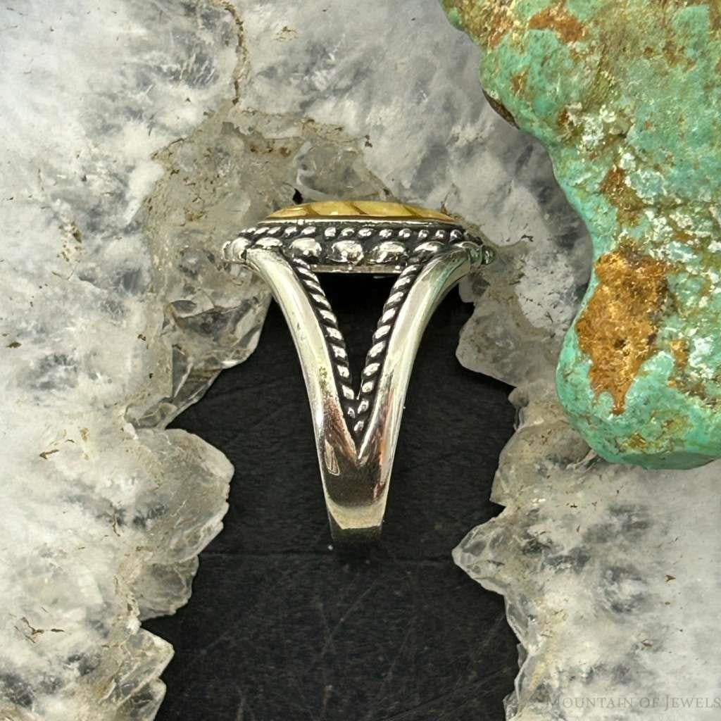 Carolyn Pollack Sterling Silver Oval Chip Inlay Citrine Decorated Ring For Women