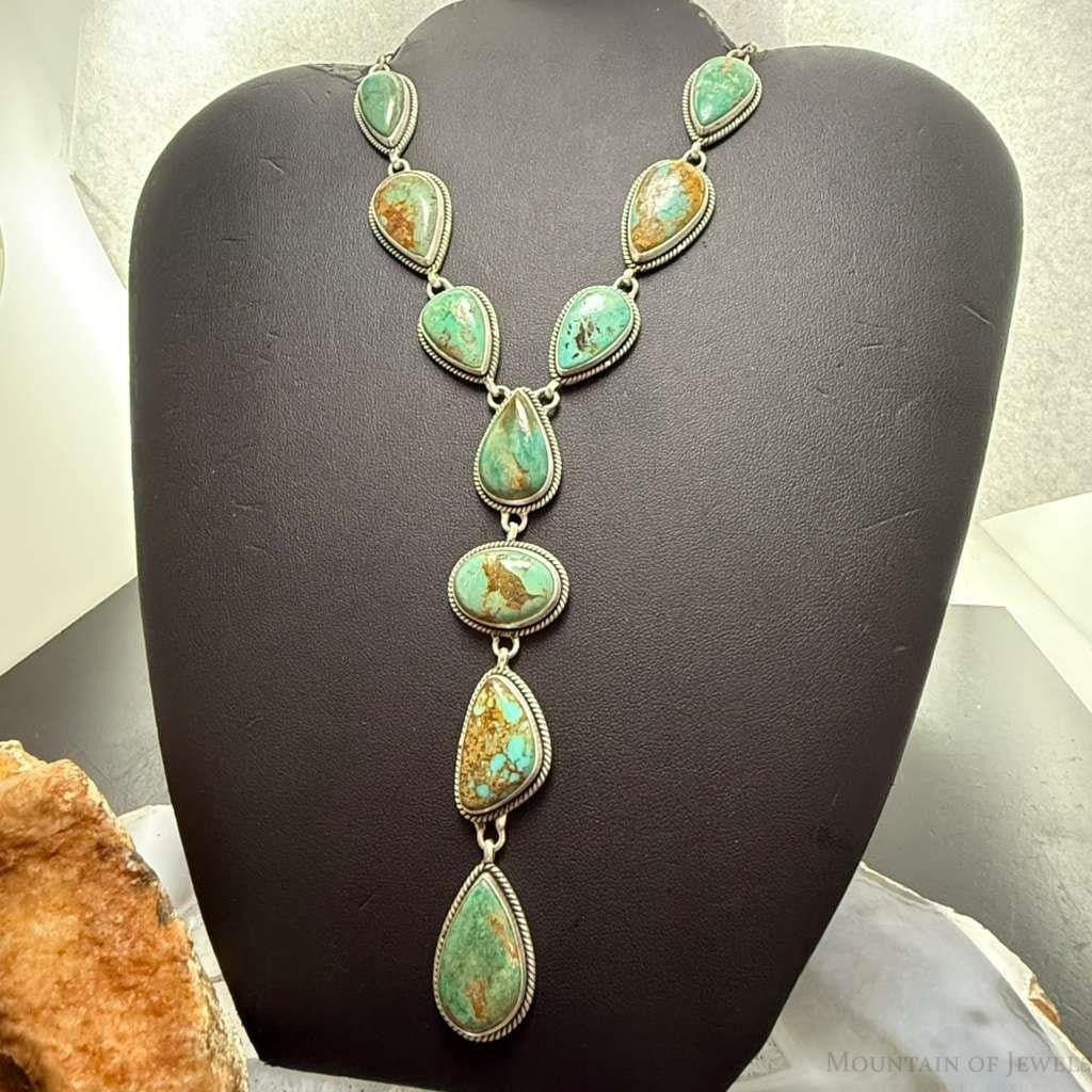 Sterling Silver Southwestern Style Royston Turquoise Lariat 28" Necklace For Women