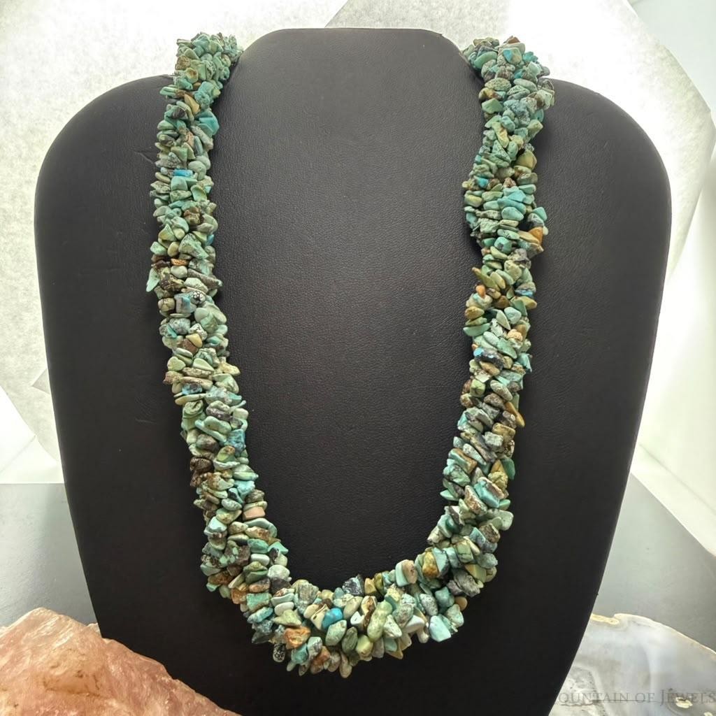 Desert Rose Trading Sterling Silver 5 Interwoven Strand Rough Turquoise Necklace For Women