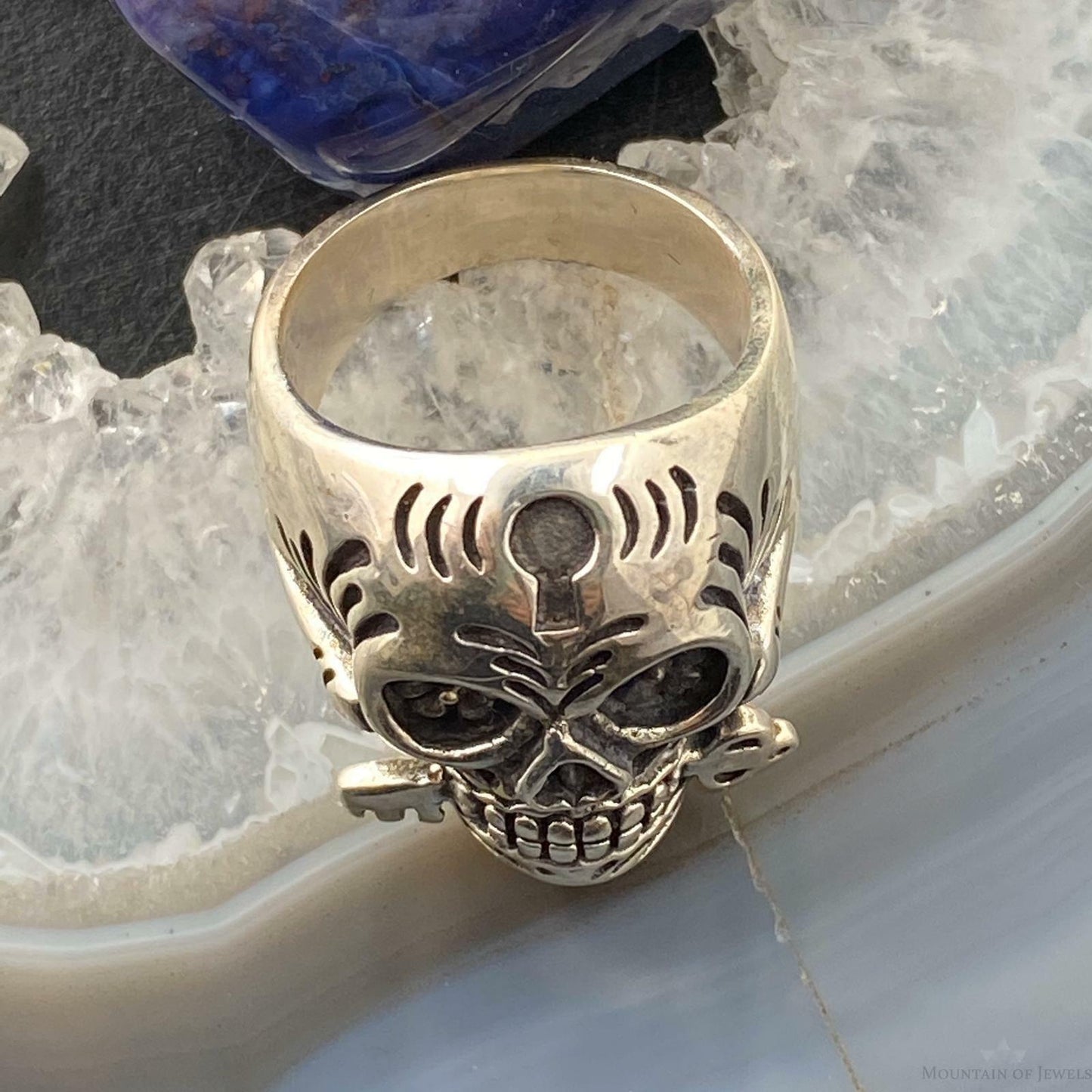 Sterling Silver Skull with Key Ring Size 10, 11 Men/Women 21 gr For Biker
