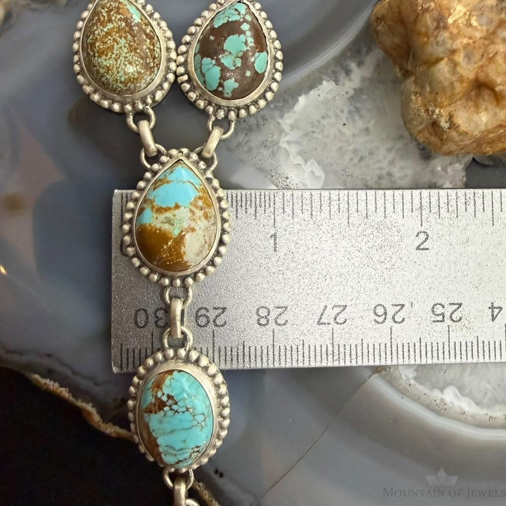 Sterling Silver Southwestern Style Teardrop Turquoise #8 Lariat Necklace For Women