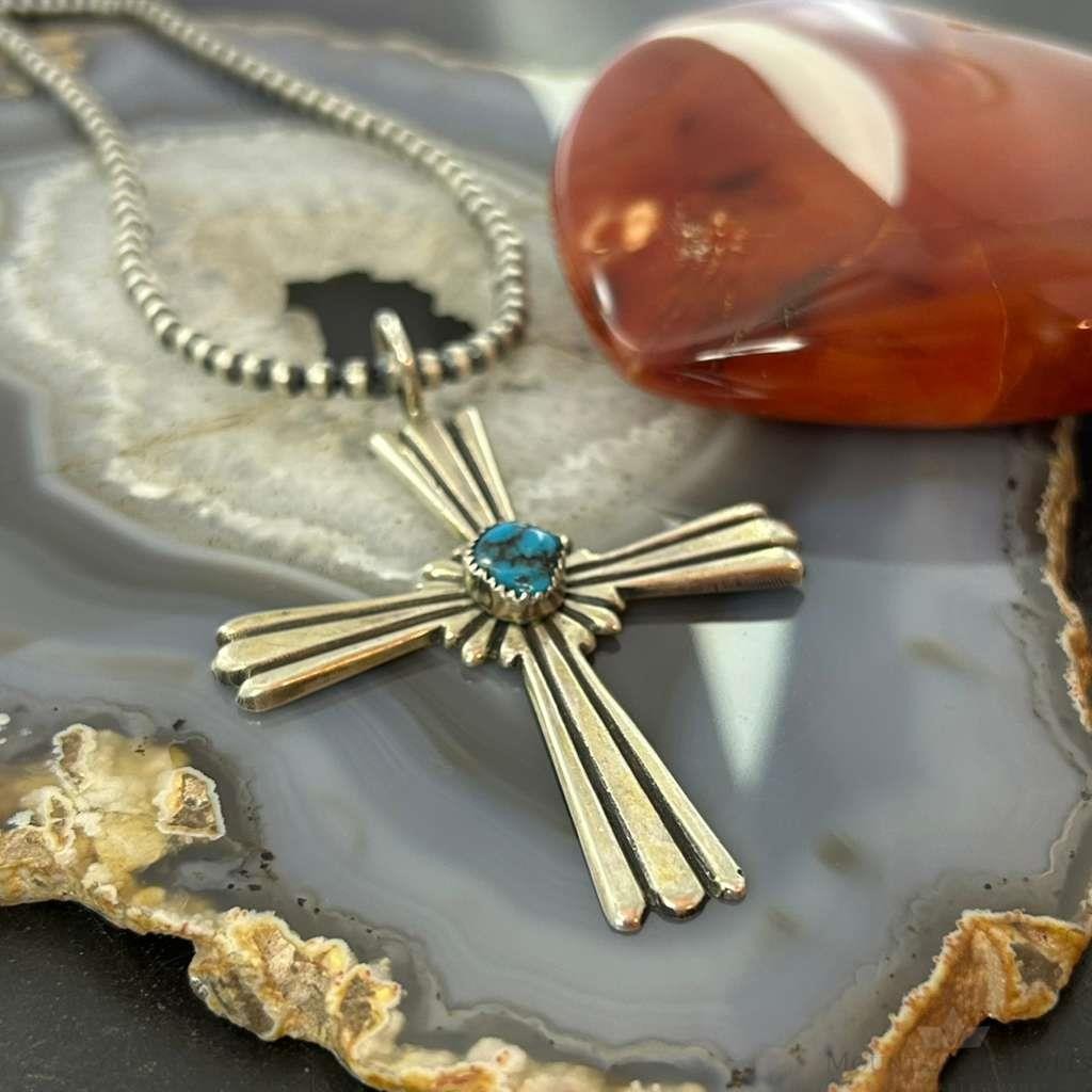 Arthur J Williams Navajo Native American Sterling Silver Turquoise Unisex Cross Pendant
