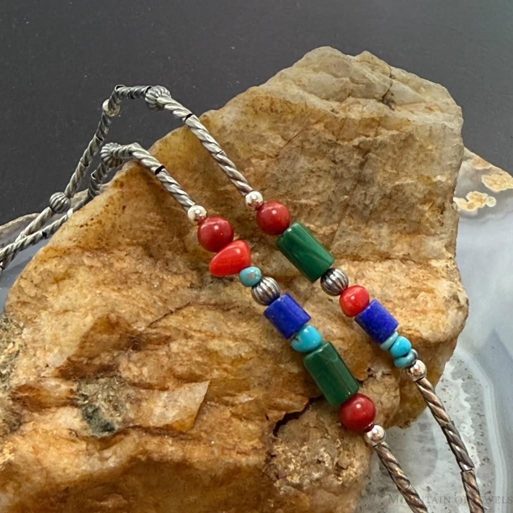 Carolyn Pollack Sterling Silver Multi Stone w/Cylinder Beads Necklace For Women