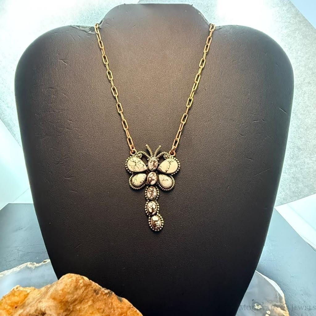 Copper Southwestern Style Wild Horse Dragonfly Pendant Necklace For Women