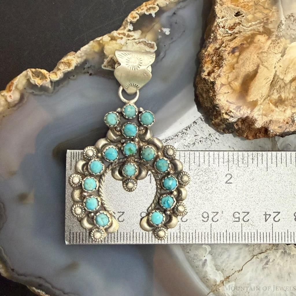 Sterling Silver Southwestern Style Multi Turquoise Decorated Naja Pendant For Women