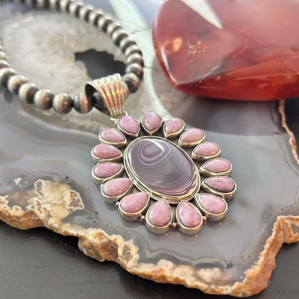 Native American Sterling Silver Wampum & Phosphosiderite Cluster Pendant For Women